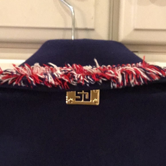 St. John Navy Jacket w/ Fringe Trim &Gold Hardware - Picture 7 of 8